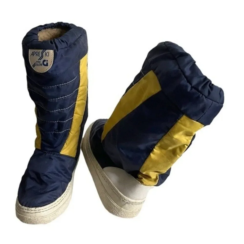 APRES SKI Blue Yellow Nylon Rubber Boots Moon Boots